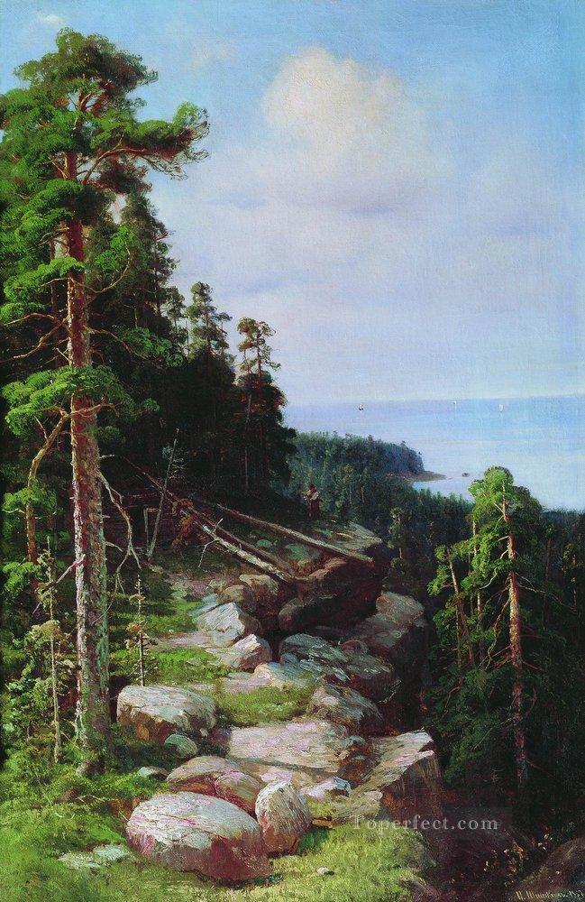 over the embankment 1887 classical landscape Ivan Ivanovich trees Oil Paintings